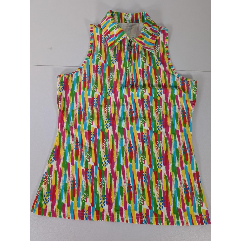 Tzu Tzu Polo Shirt Womens Medium Multicolor Sleeveless Collared‎ Zip Golf Tennis